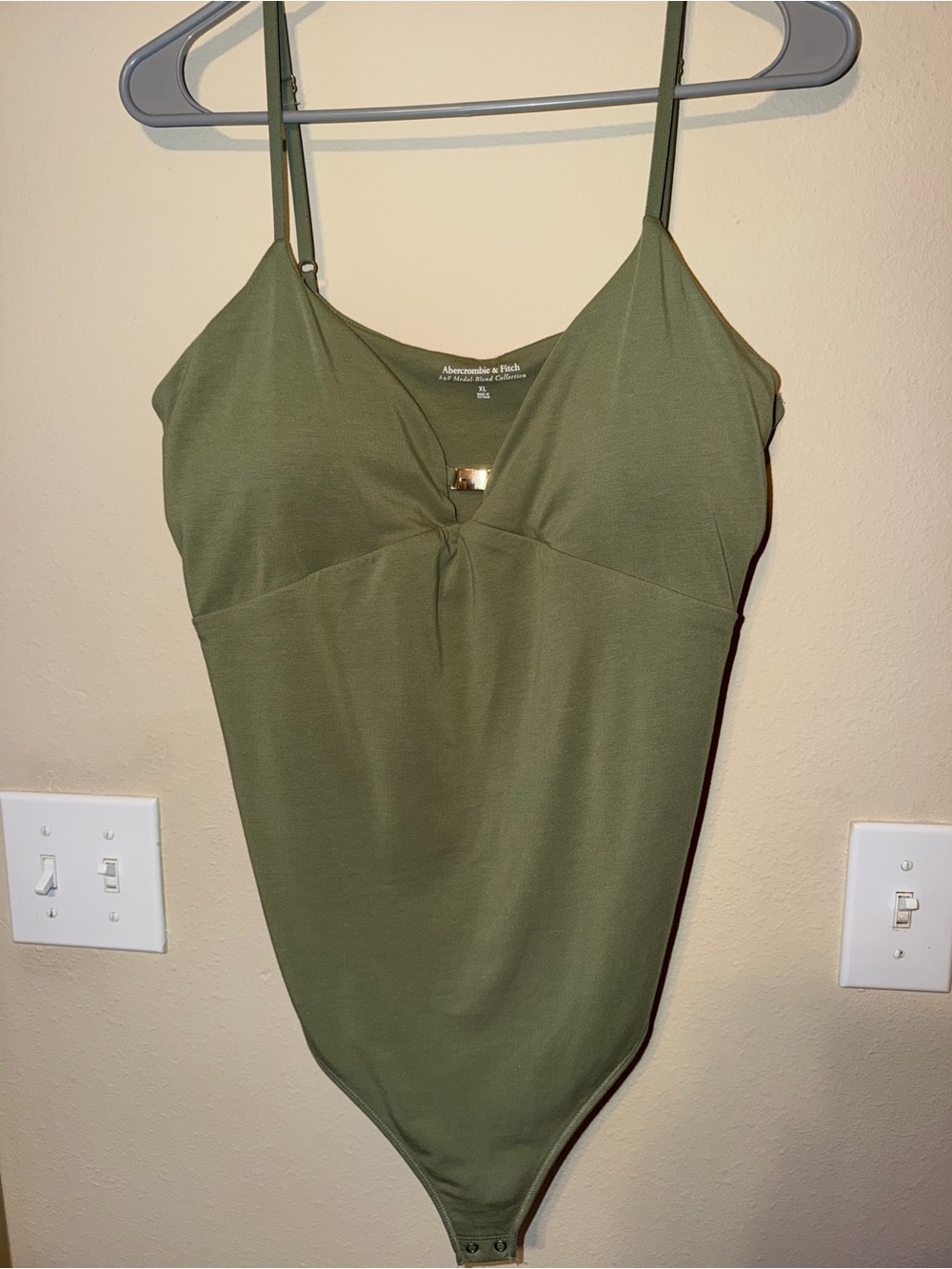Abercrombie & Fitch Olive Green V-Neck Spaghetti-Strap Bodysuit